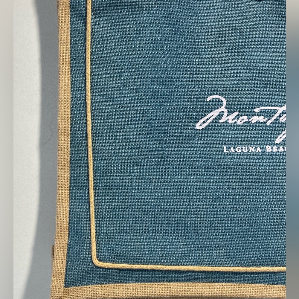 Montage Laguna Beach Resort Large Cornflower Blue Natural Jute Tote Bag Like New - Picture 3 of 16